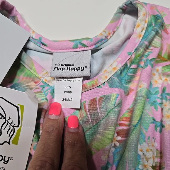 Pink Tropical Print Dress with Pom Pom Trim - Picture 4 of 4